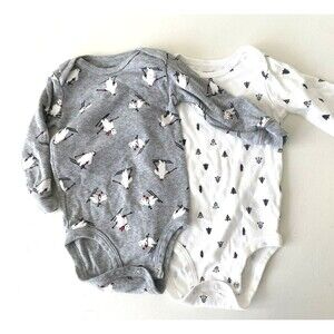 NWOT Carter's Boys Bodysuit Rompers Newborn Polar Bear Skiing Trees Holiday 6 Mo